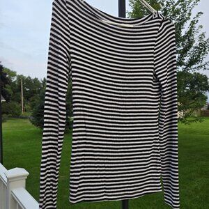 Anthropologie's Pure Good Newport Striped Boat Neck Top in White and Black